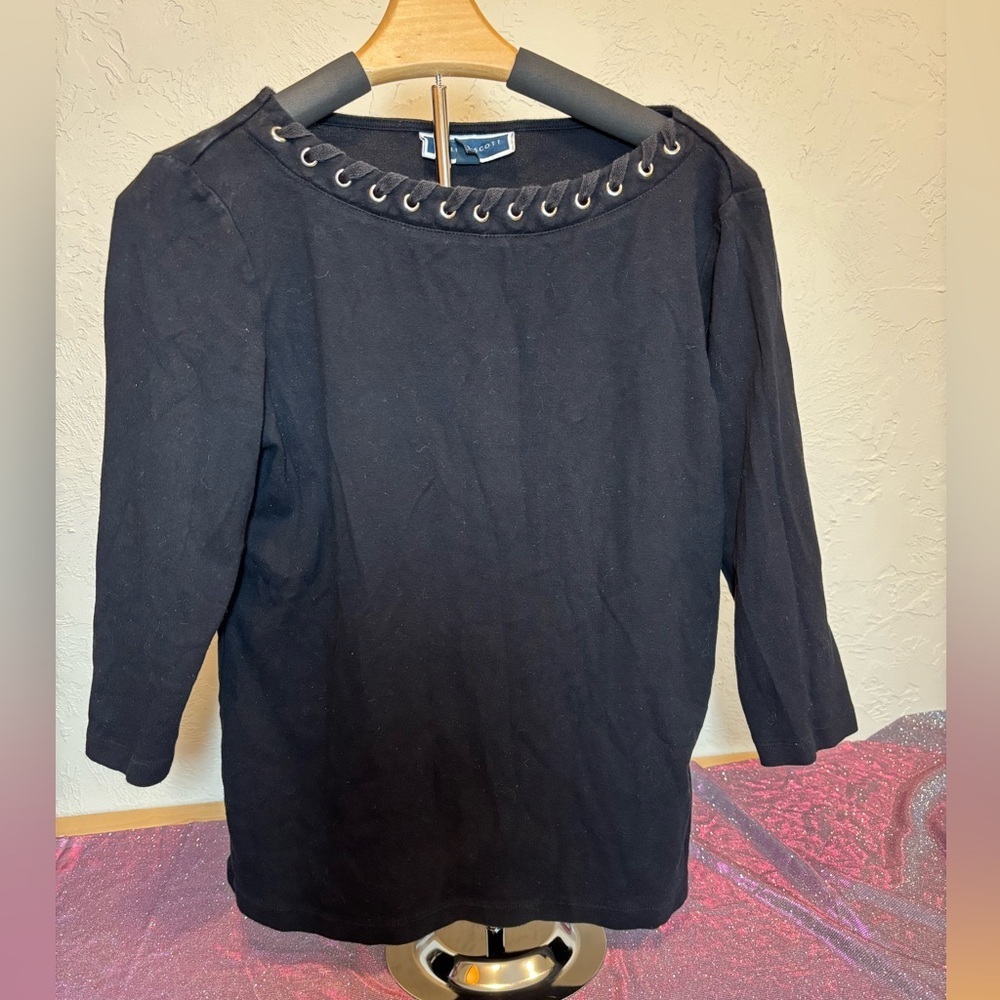 Karen Scott Black Embellished 3/4 Sleeve Blouse